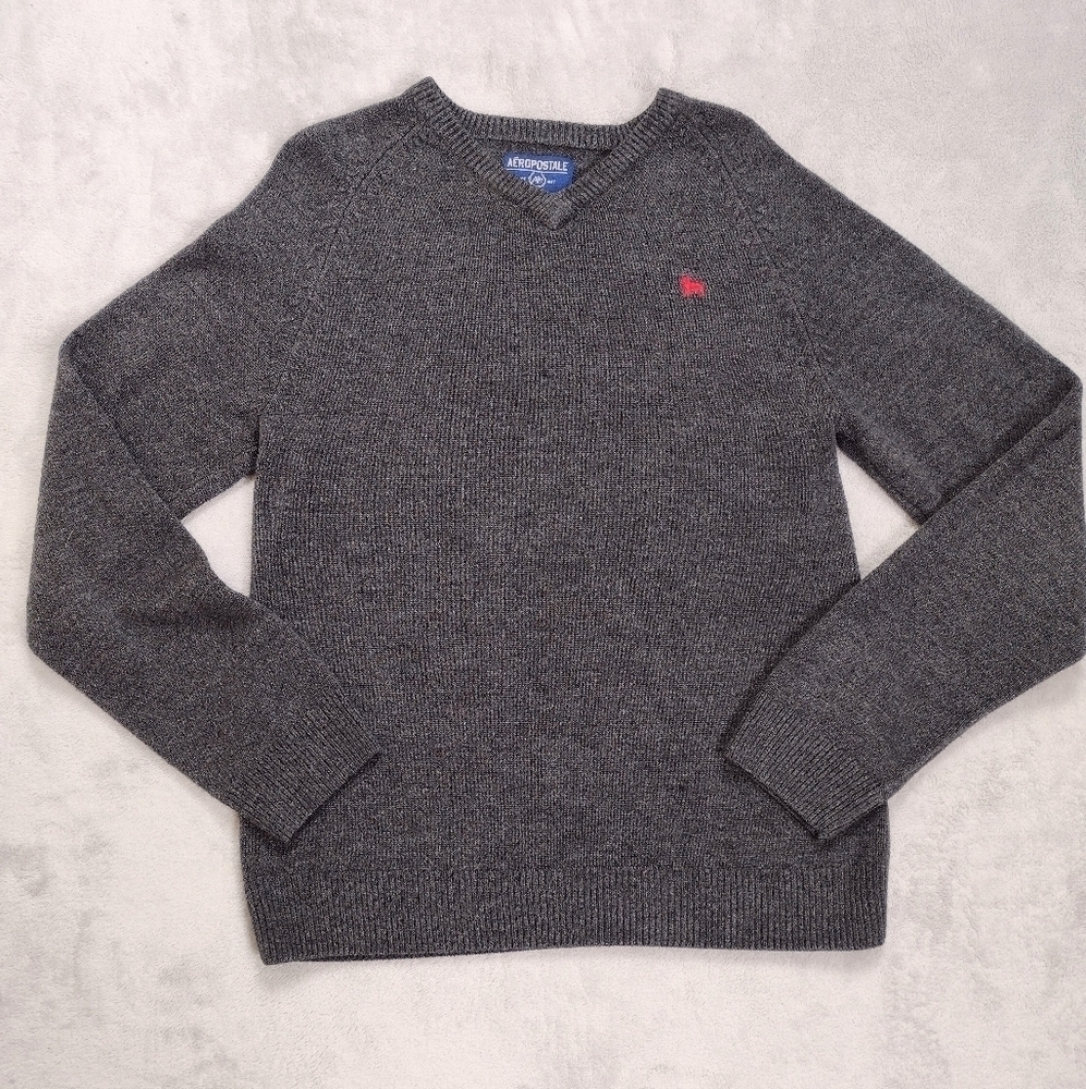 Aeropostale Dark Gray Men's V-Neck Pullover Sweater Sz L